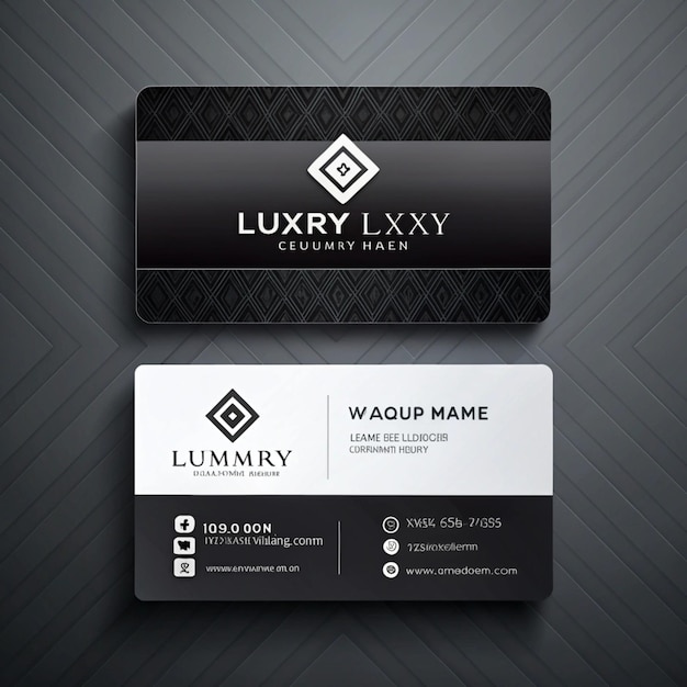 um cartão de visita preto e branco com um logotipo preto que diz "luxo"