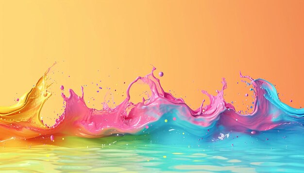 Foto um cartão postal 3d com uma onda minimalista de cores holi na parte inferior