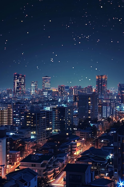 um cartão postal 3D com uma paisagem urbana à noite durante Nowruz