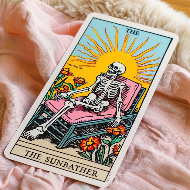Foto um cartão que diz que o sol está num cobertor rosa.