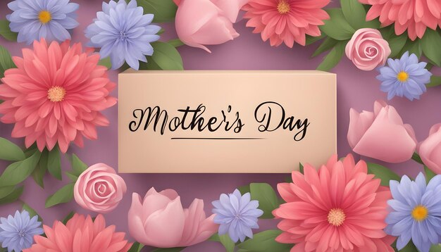 um cartão rosa e roxo com as palavras Dia da Mãe escritas nele