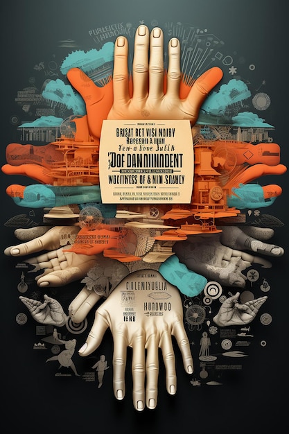 Foto um cartaz 3d do mês da história negra com uma peça central de mãos entrelaçadas de diferentes tons