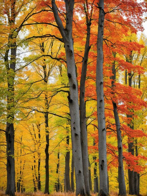 Um cartaz Árvores coloridas de outono Natureza e paisagens