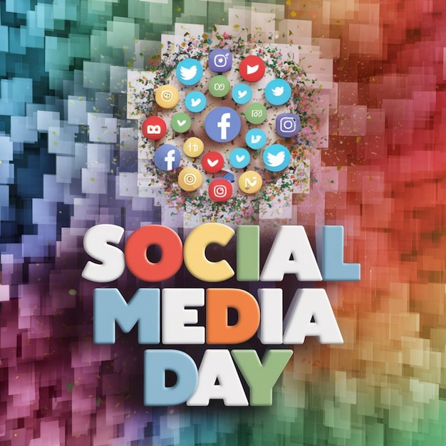 um cartaz colorido com um fundo colorido com uma imagem colorida de uma web de mídia social