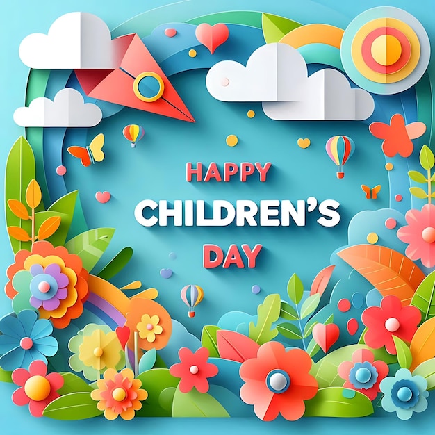 Foto um cartaz colorido para o dia das crianças é mostrado com um papel colorido que diz dia das crianças