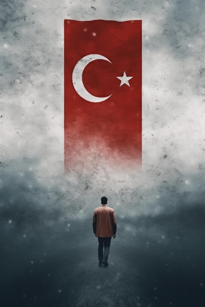 Um cartaz com ilustração da bandeira turca AI Generative