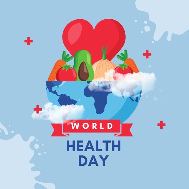 um cartaz com um cartaz do dia mundial e um mundo de frutas