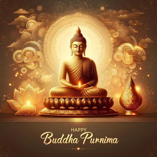 um cartaz com uma imagem de um Buda com uma vela nele