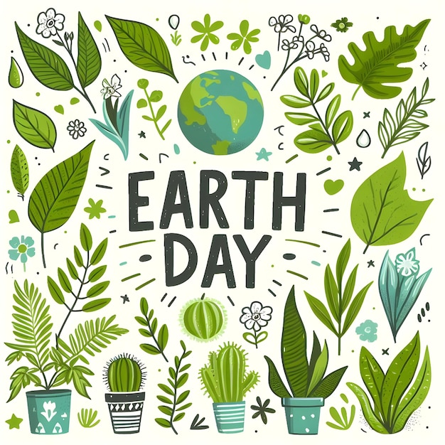 Um cartaz com uma planta e as palavras Dia da Terra