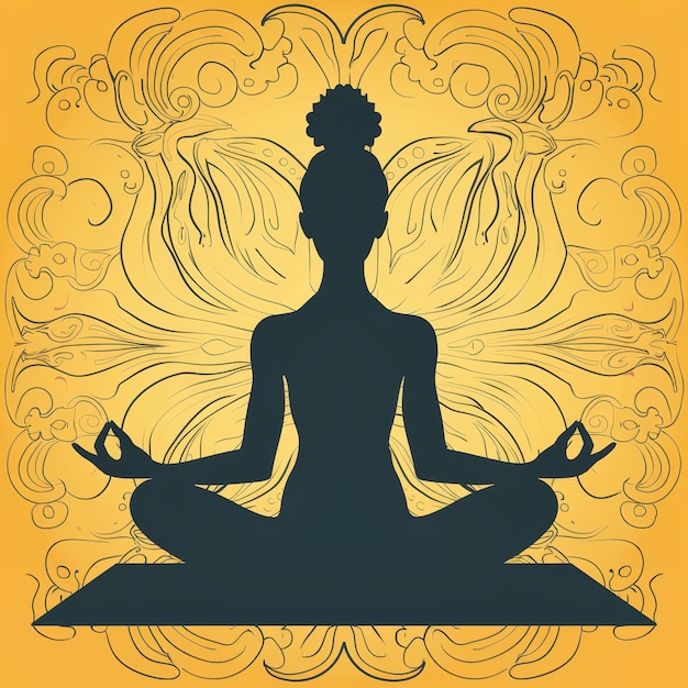 um cartaz com uma silhueta de um meditando