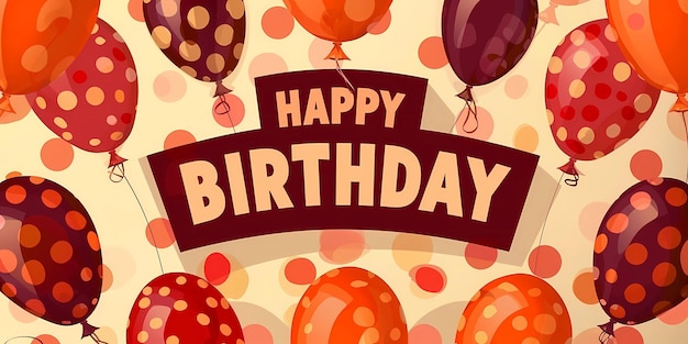 um cartaz de aniversário com balões e as palavras feliz aniversário nele