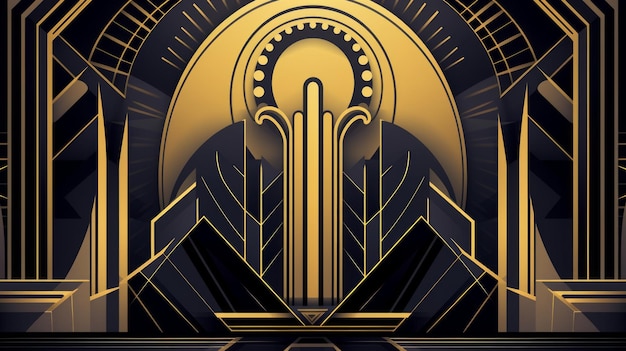 Um cartaz de estilo art déco de um design preto e dourado