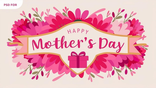 Foto um cartaz de feliz dia das mães com uma fita rosa e uma fita rosa