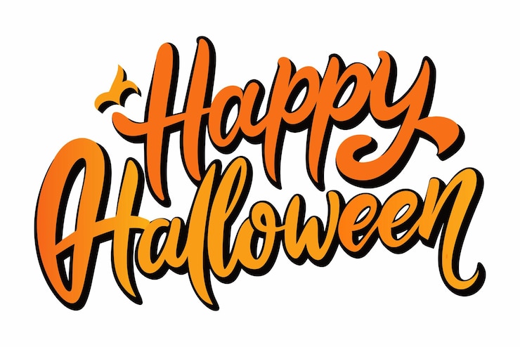 Foto um cartaz de feliz halloween com as palavras feliz halloween nele