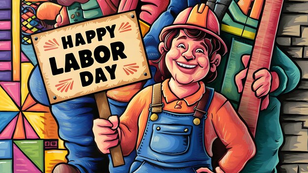 um cartaz de ilustração de feliz dia do trabalho segurando um homem