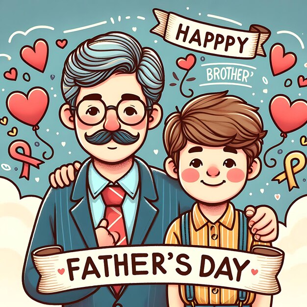 Foto um cartaz de pai e filho com um sinal que diz feliz dia dos pais