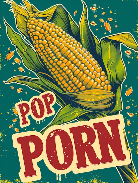 Foto um cartaz de popcorn com milho na parte superior