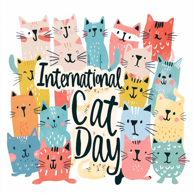 um cartaz de um design plano do dia do gato do mundo do gato