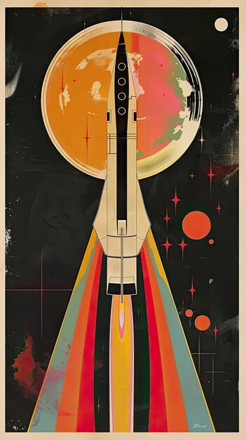 Um cartaz de um ônibus espacial voando pelo espaço