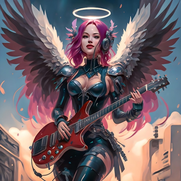 um cartaz de uma mulher com asas que diz anjo sobre ele