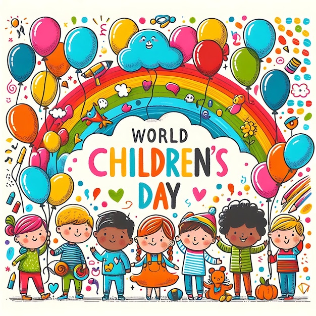 um cartaz do Dia das Crianças com as palavras Dia Mundial escritas nele