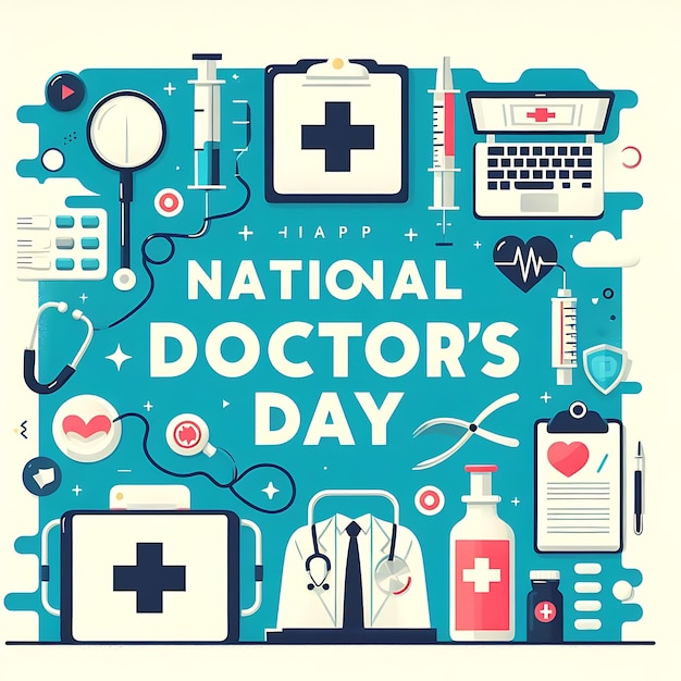um cartaz do Dia dos Médicos é exibido em um fundo branco