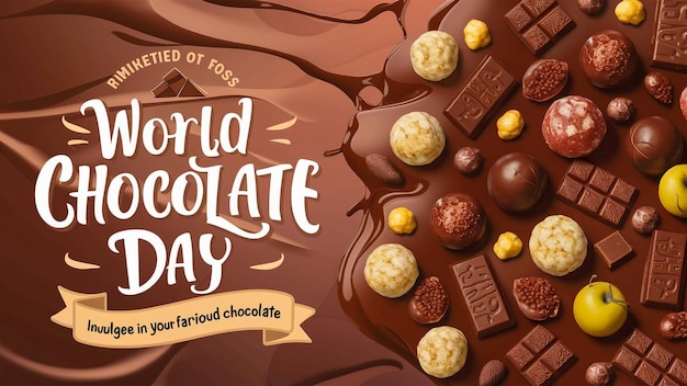um cartaz do dia mundial do chocolate com um cartaz dos chocolates mundiais