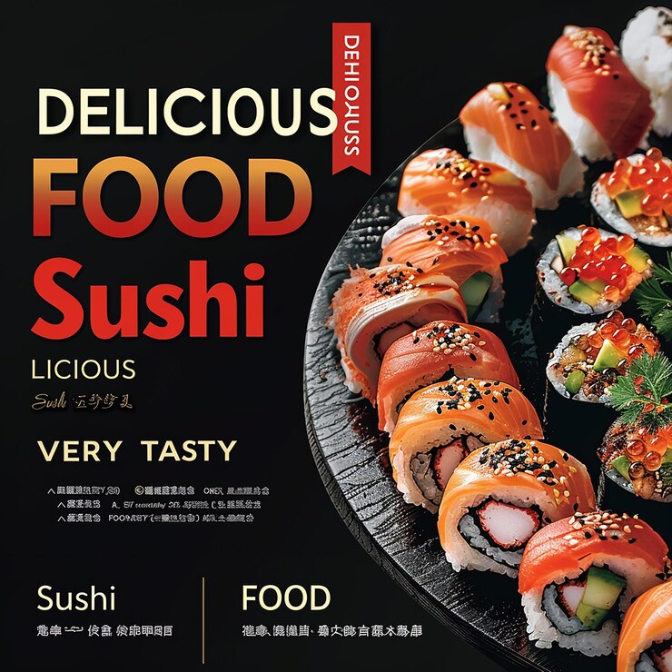 Foto um cartaz encantador para o food com o sushi de assinatura.
