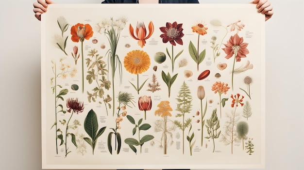 Um cartaz inspirado na natureza com ilustrações botânicas