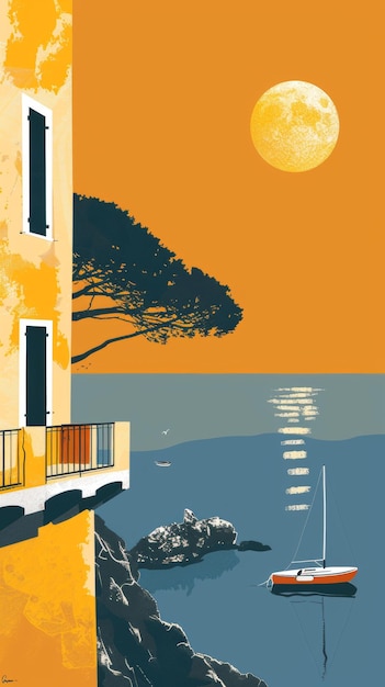 Um cartaz minimalista capturando a essência de um verão italiano ilustrado por IA