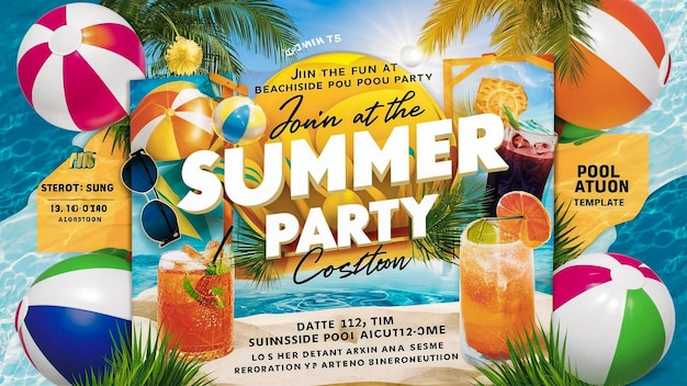 um cartaz para a festa de verão com palmeiras e uma palmeira