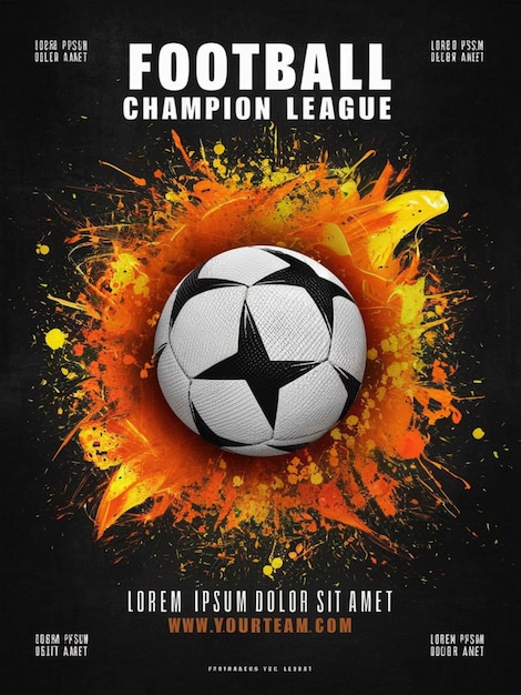 Foto um cartaz para a liga de futebol mostra uma bola de futebal e uma bola de futebol