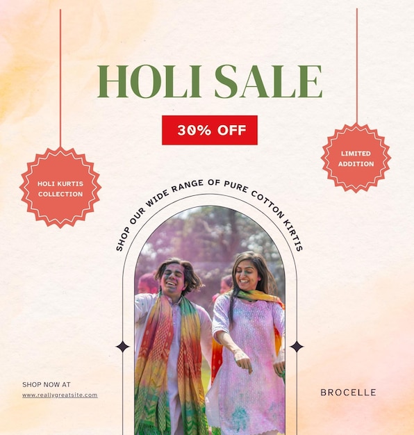 Um cartaz para a venda de Holi
