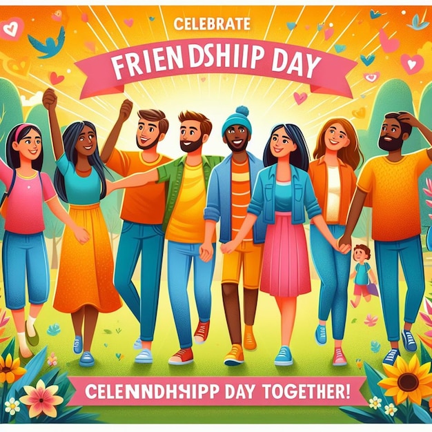 Foto um cartaz para aniversário de amigos com um fundo amarelo que diz dia dos amigos