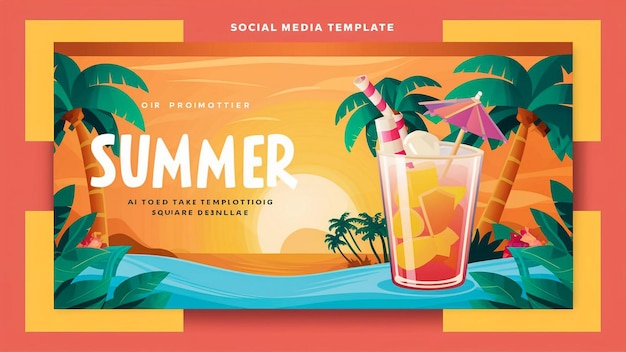 um cartaz para férias de verão com uma cena de praia tropical