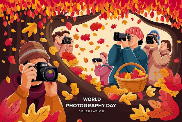 um cartaz para fotografia mundial com pessoas tirando fotos