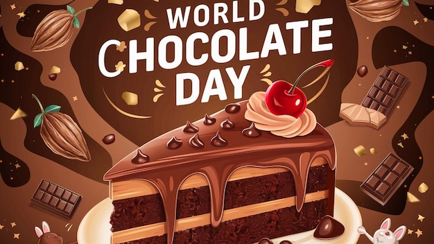 um cartaz para o bolo de chocolate do mundo com uma cereja na parte superior