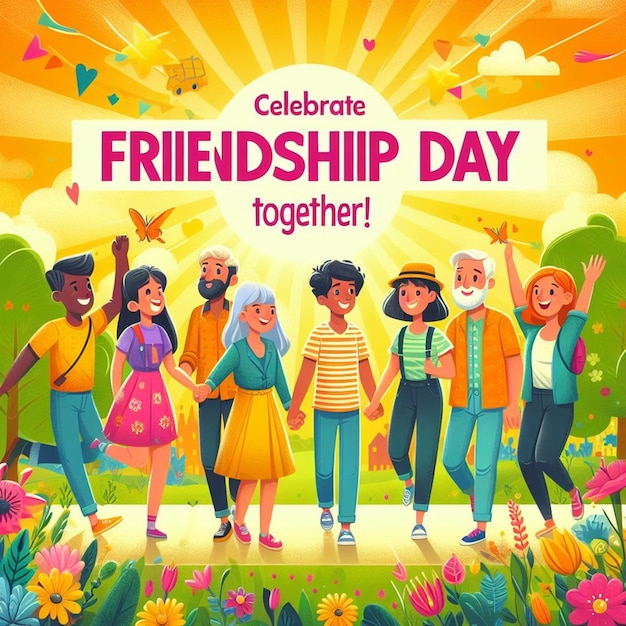 um cartaz para o dia da amizade com amigos celebrando o feriado