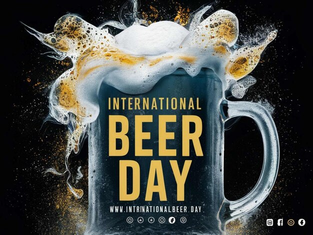 um cartaz para o dia da cerveja com uma chávena de cerveja