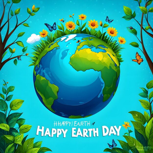 um cartaz para o dia da Terra com flores e a Terra