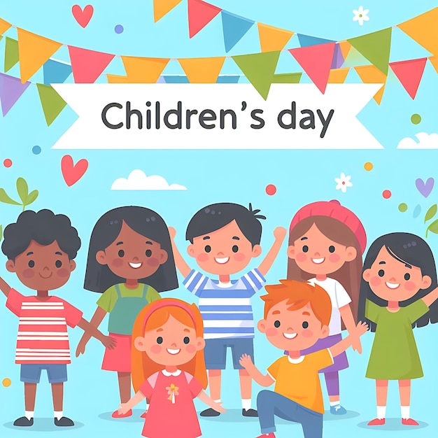 um cartaz para o dia das crianças com uma bandeira que diz dia das crianças