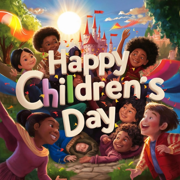 um cartaz para o dia das crianças felizes com um cartaz do dia das crianças feliz