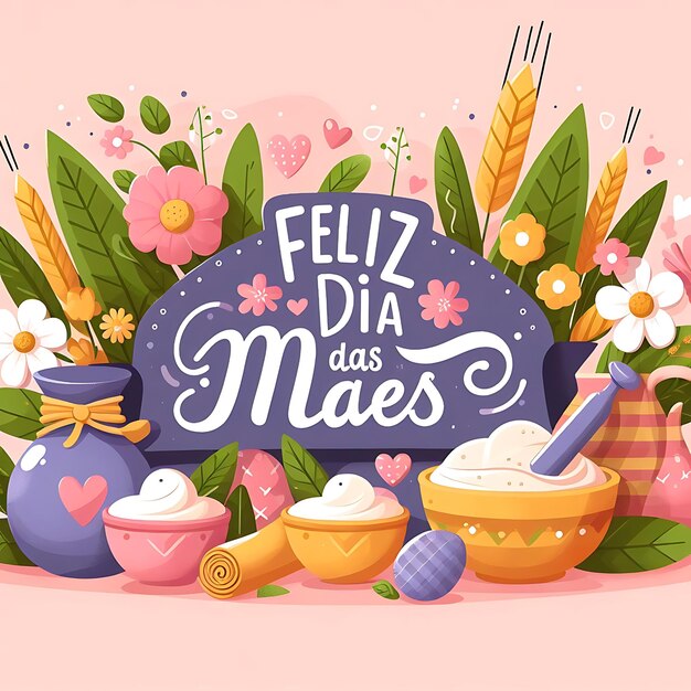 Foto um cartaz para o dia das mães com letras em espanhol de um cupcake e flores