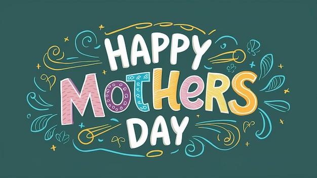 um cartaz para o Dia das Mães Felizes com um fundo verde e texto Dia das Mãs Felizes