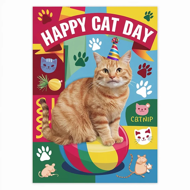um cartaz para o dia do gato com um gato nele
