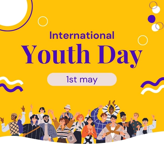 um cartaz para o Dia Internacional da Juventude em fundo amarelo