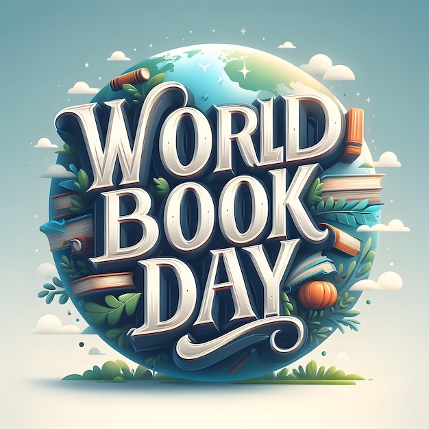 um cartaz para o dia mundial com um globo de livros escritos no meio