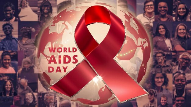 um cartaz para o Dia Mundial da Aids com uma fita vermelha ao redor