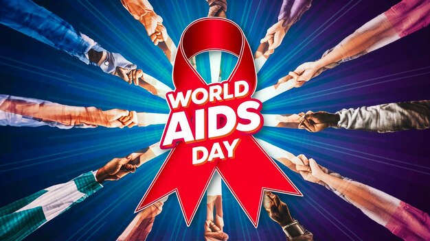 um cartaz para o Dia Mundial da Aids com uma fita vermelha ao redor