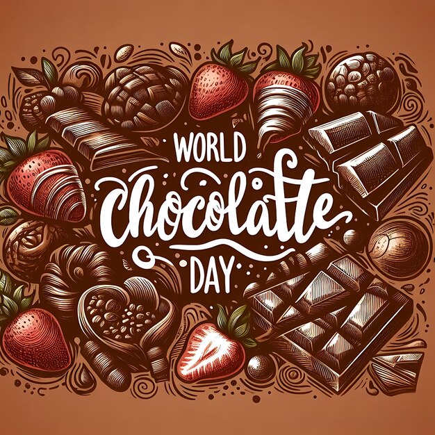 Foto um cartaz para o dia mundial do chocolate com chocolates